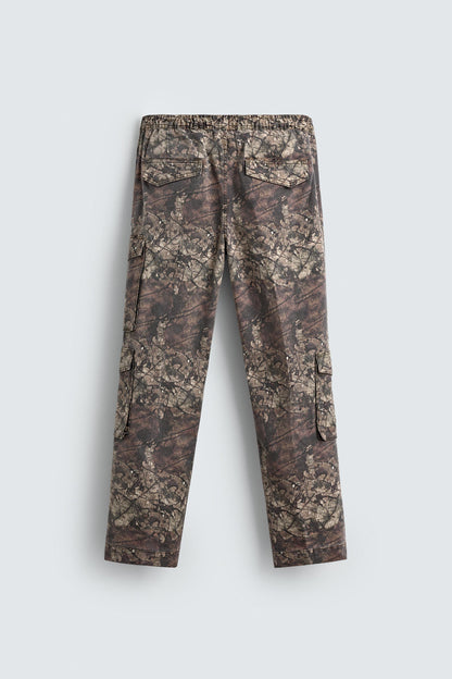 ABSTRACT PRINT POCKET CARGO PANTS