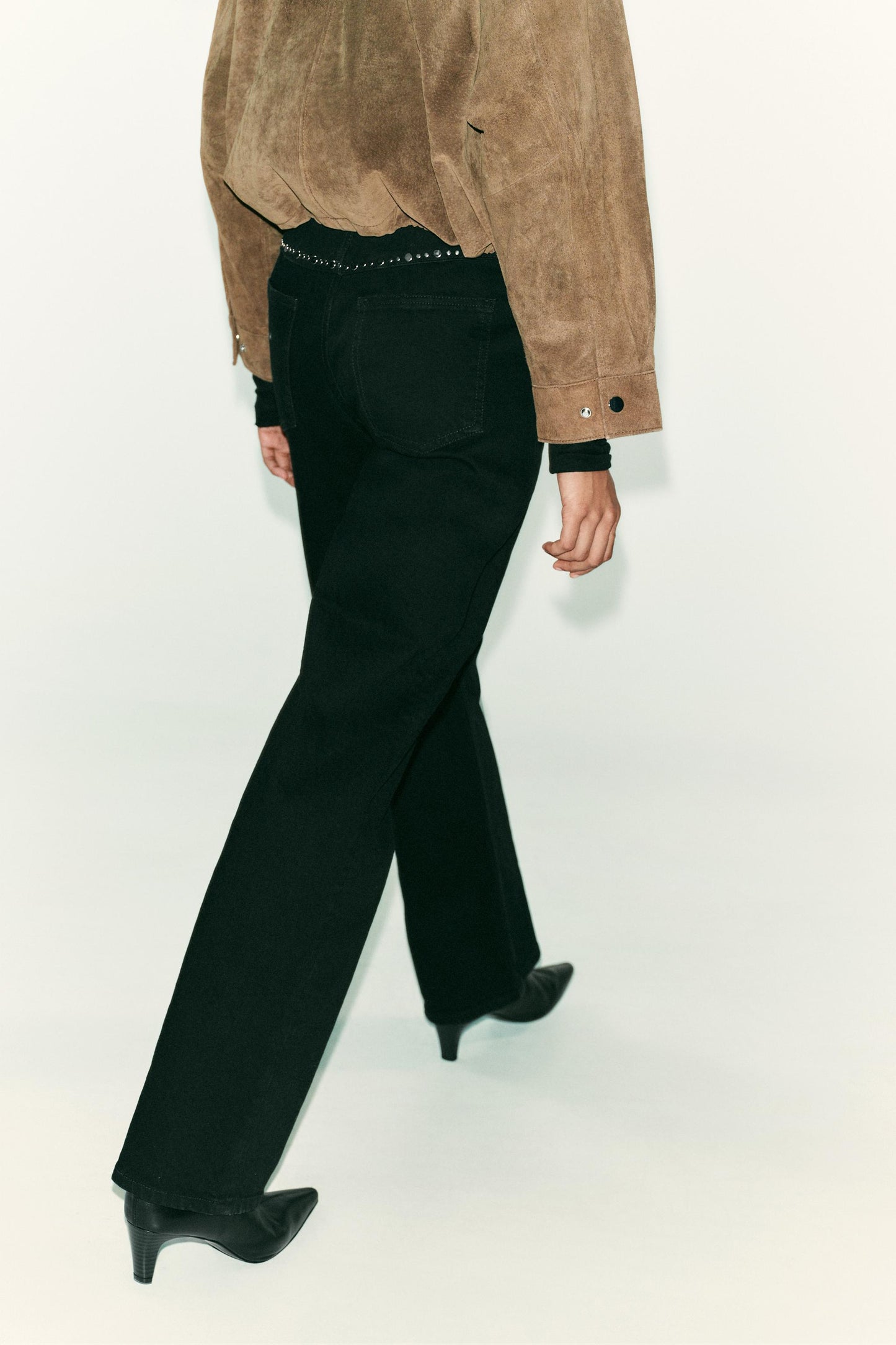 Z1975 HIGH WAIST STRAIGHT LONG LENGTH JEANS WITH STUDS