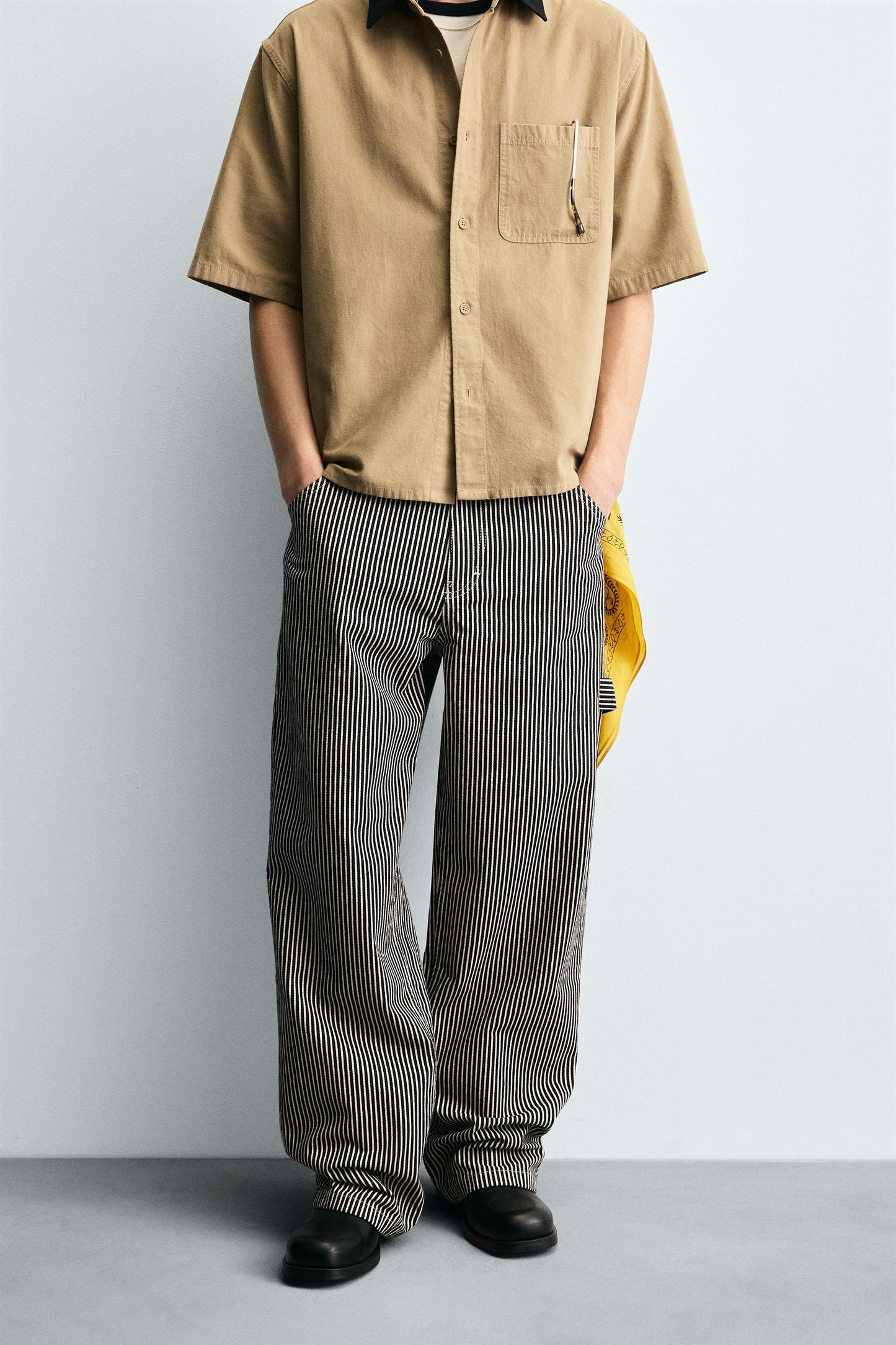 STRIPED BAGGY FIT CARPENTER PANTS