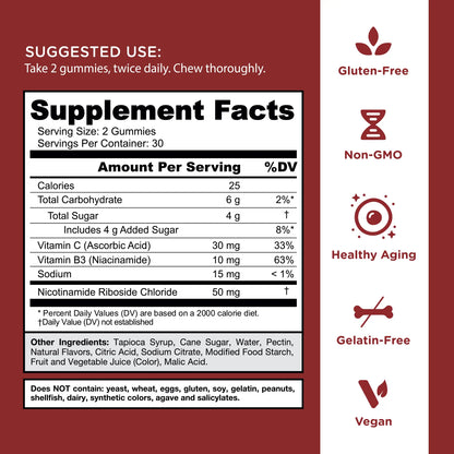 Goli Renew NAD+ (NR) Gummies. Clinically Studied NR Nicotinamide Riboside, Healthy Aging & Cellular Energy. Gluten Free, Non-GMO, Gelatin-Free, Vegan.