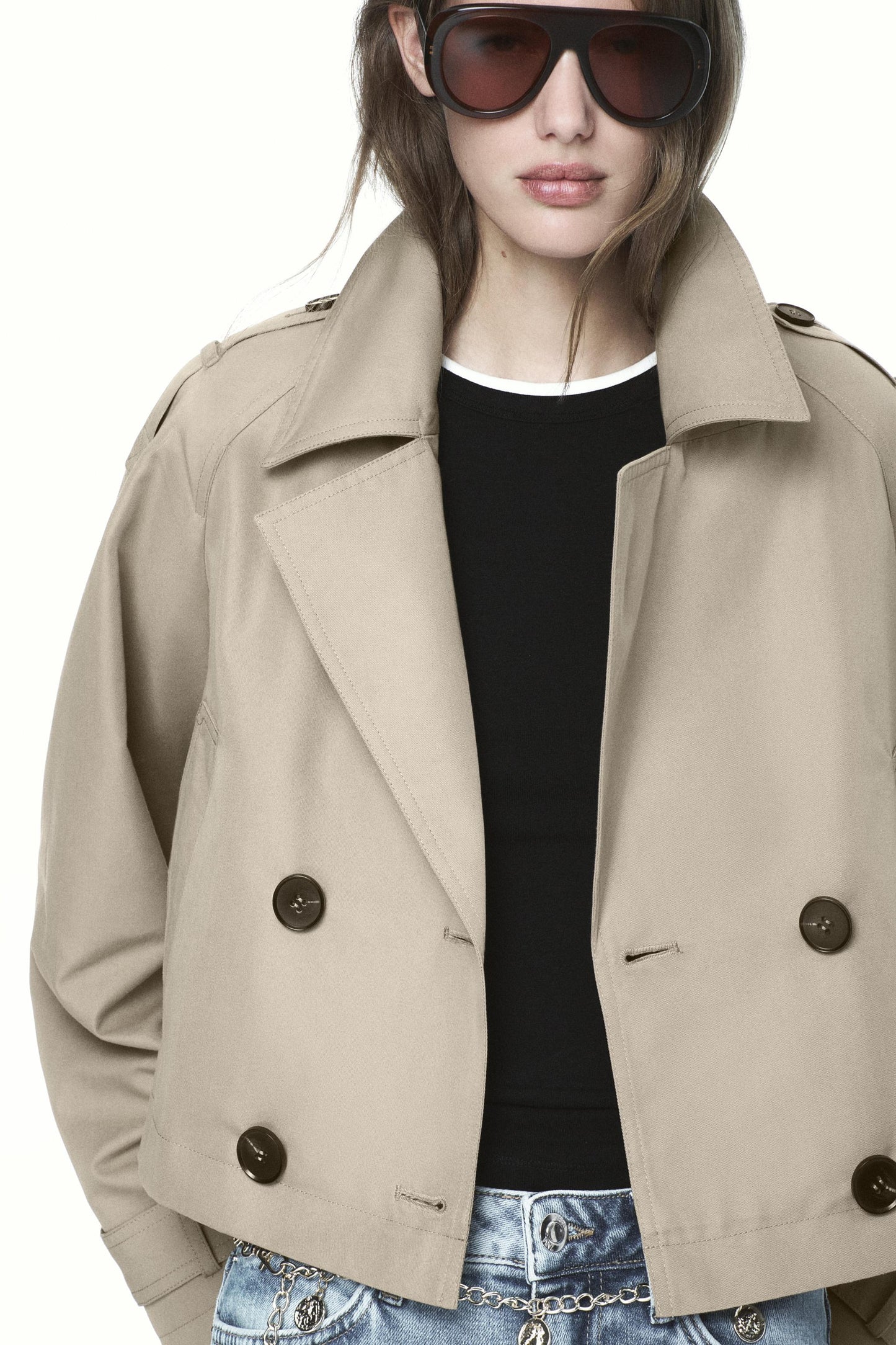 DOUBLE BREASTED SHORT TRENCH COAT