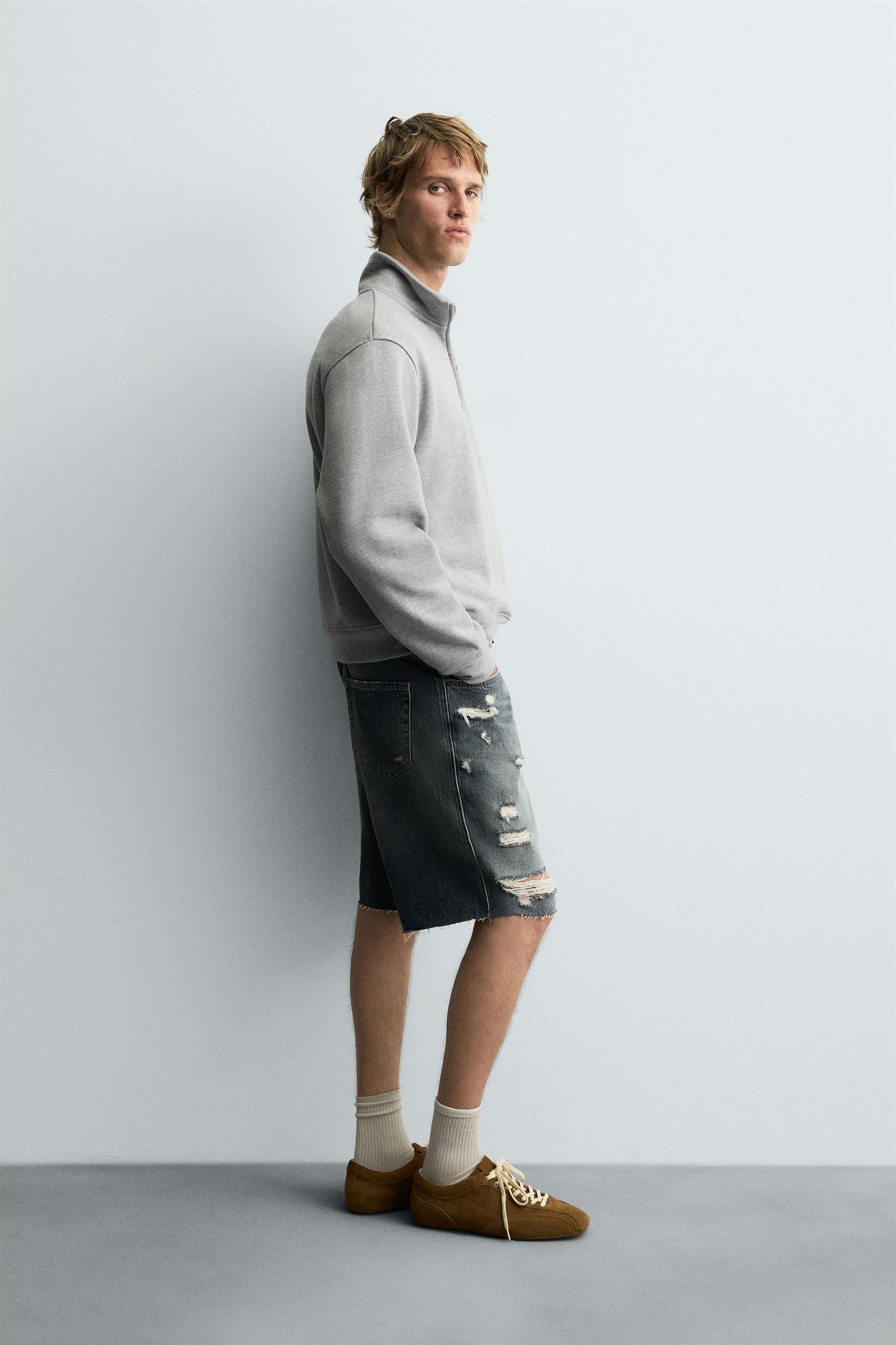 RIPPED DENIM BERMUDA SHORTS