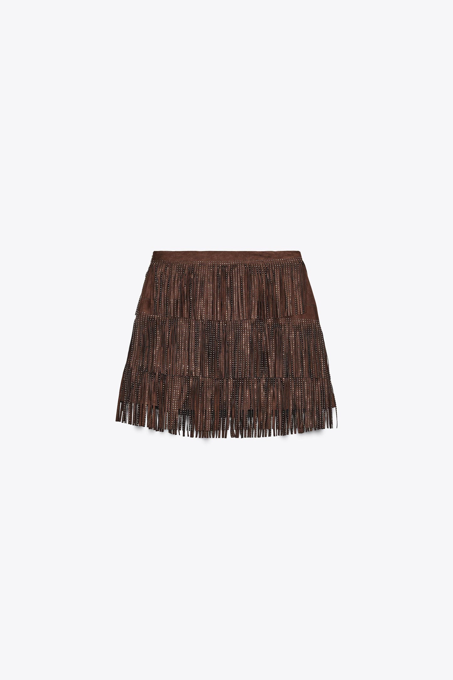 SHIMMERING FAUX SUEDE FRINGE SKIRT