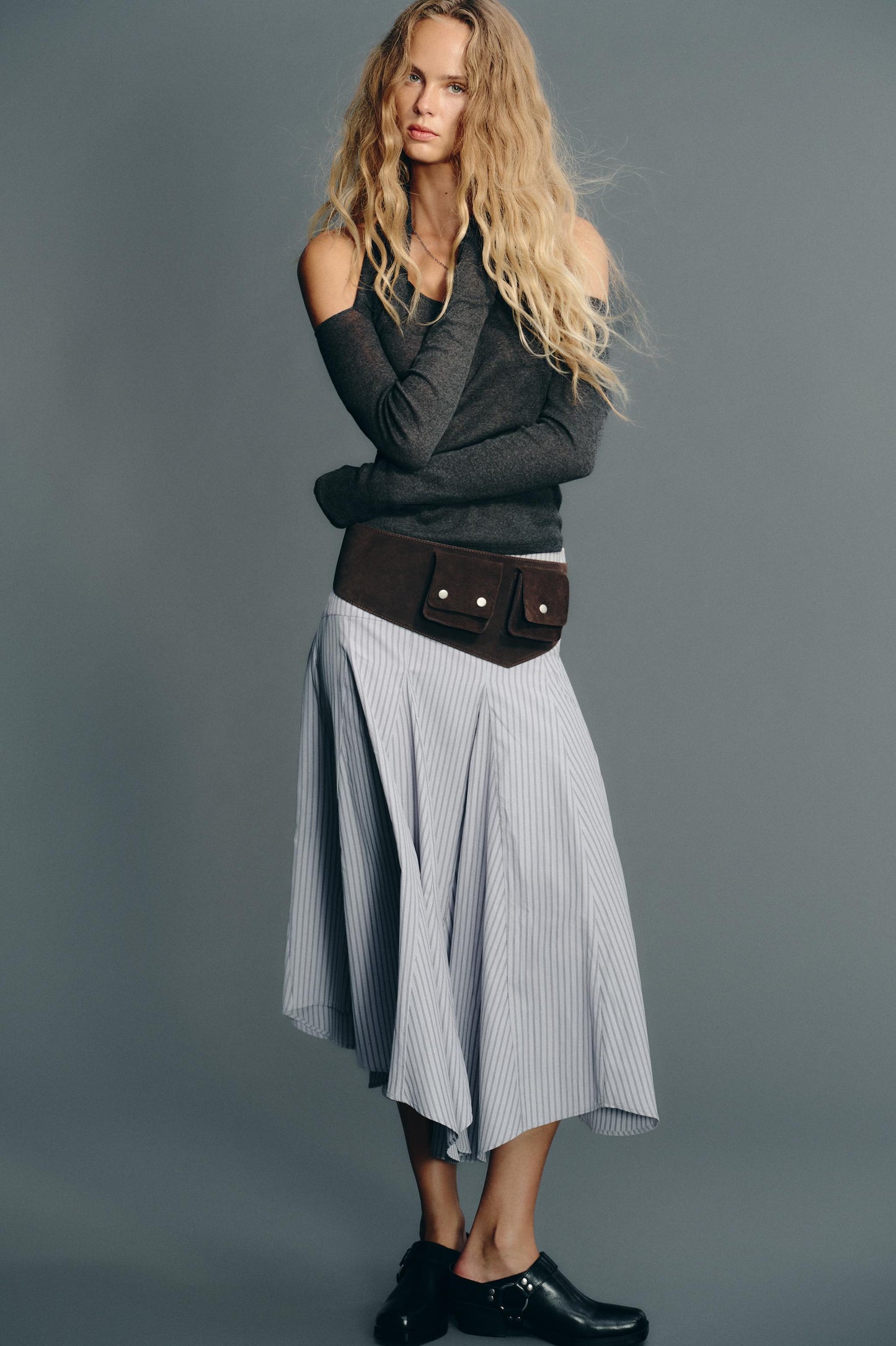 STRIPED MIDI SKIRT