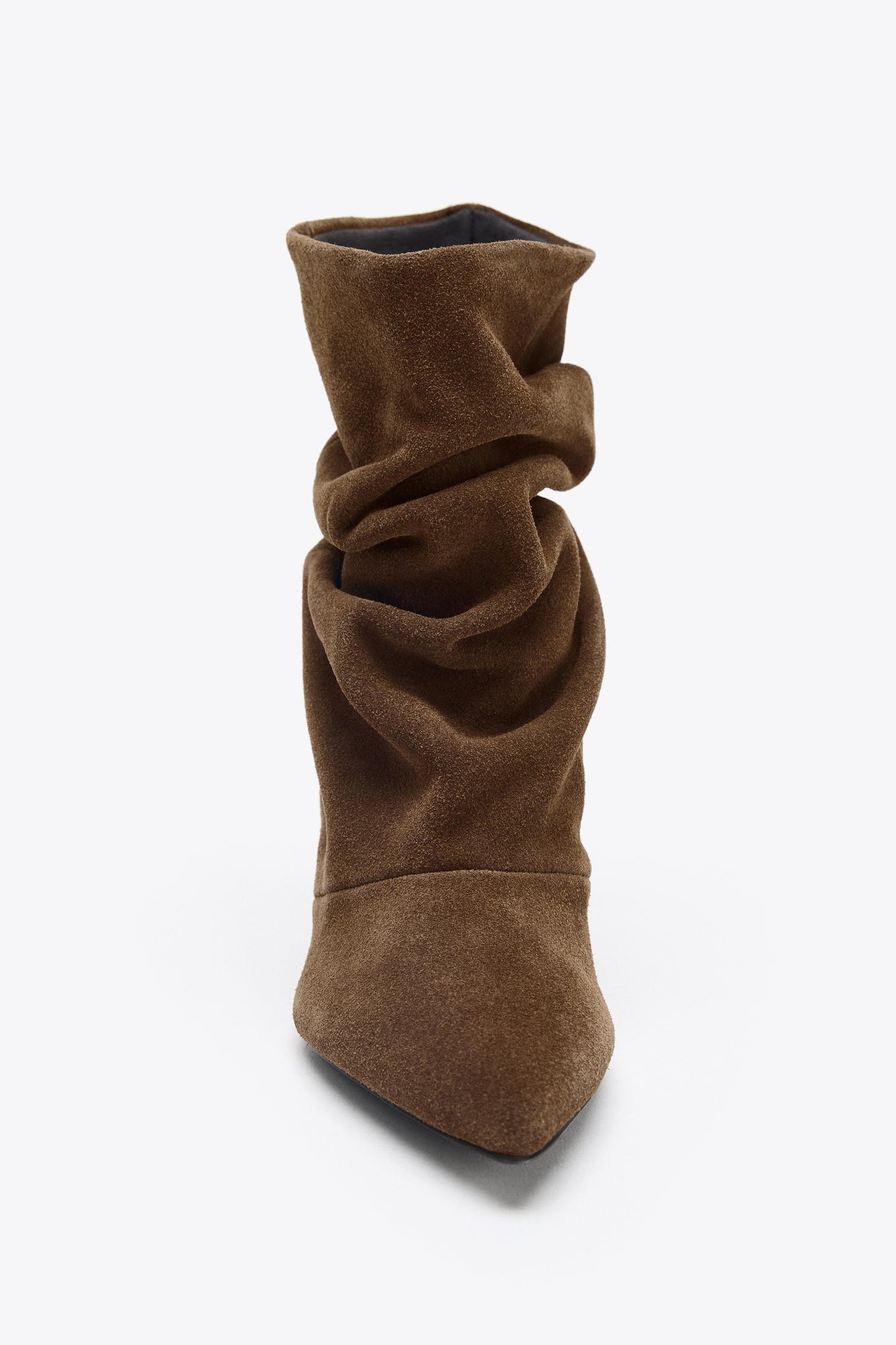 RUCHED SPLIT LEATHER ANKLE BOOTS