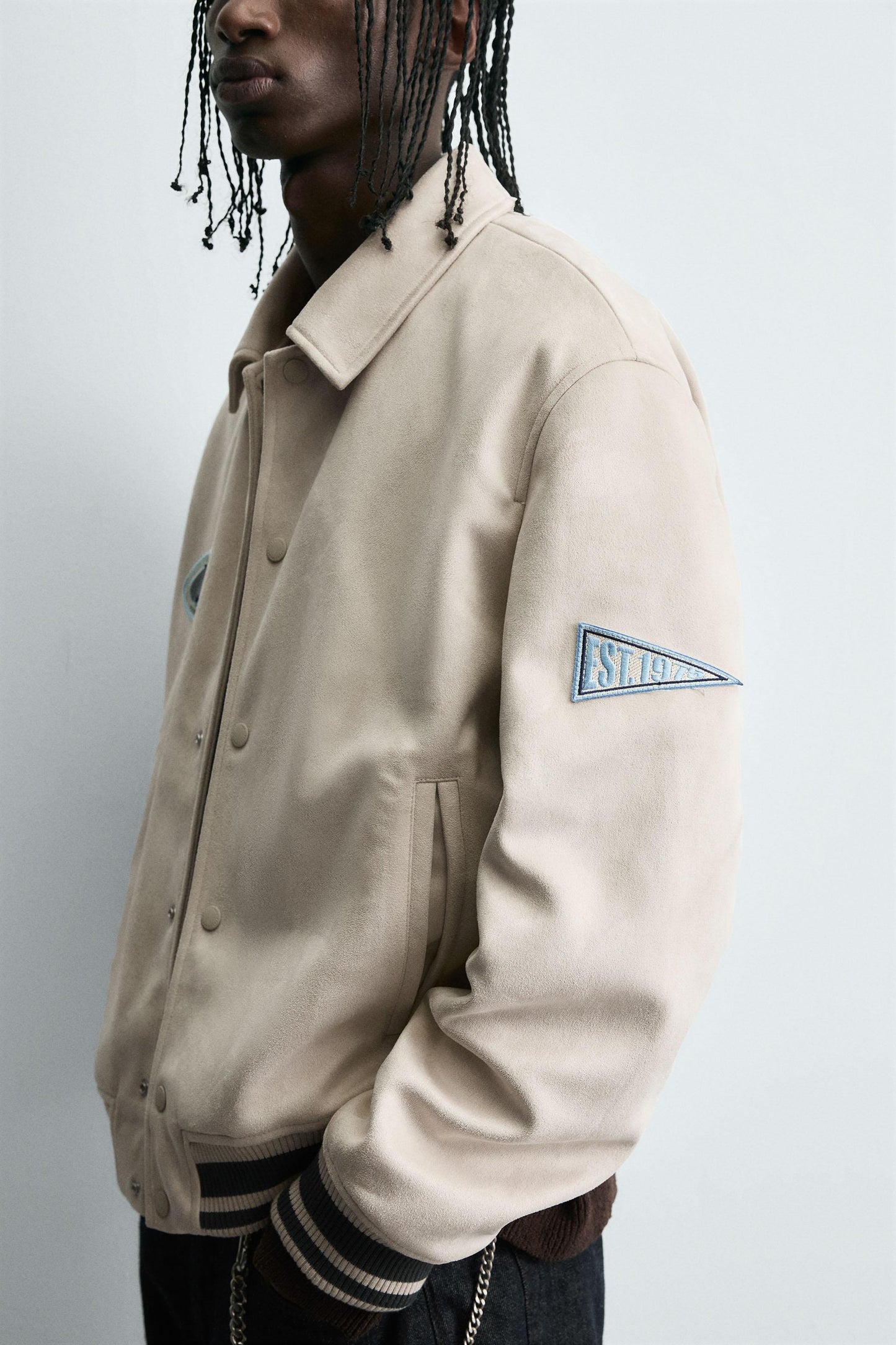 FAUX SUEDE PATCH EMBROIDERED JACKET