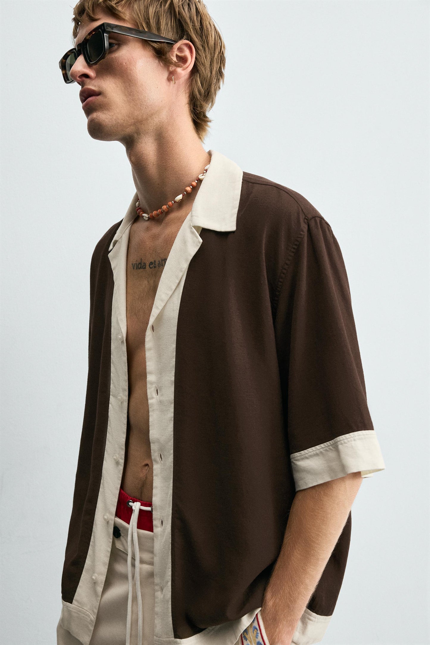 COLORBLOCK VISCOSE-LINEN SHIRT