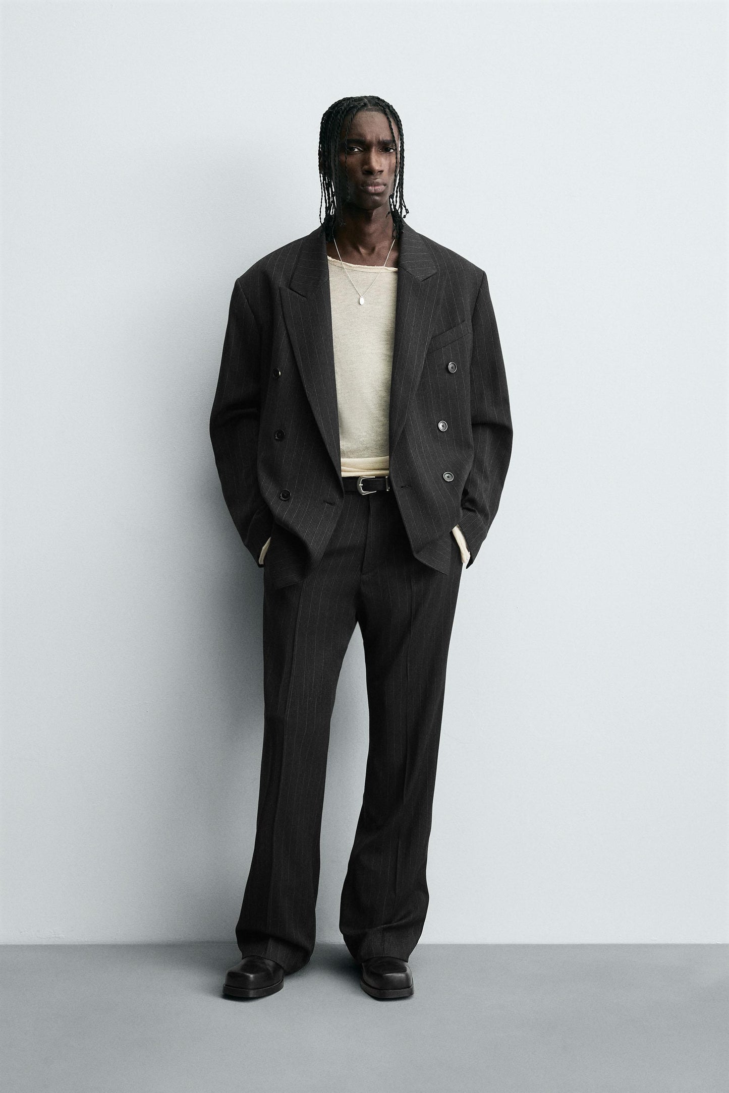 STRIPED DOUBLE BREASTED SUIT BLAZER