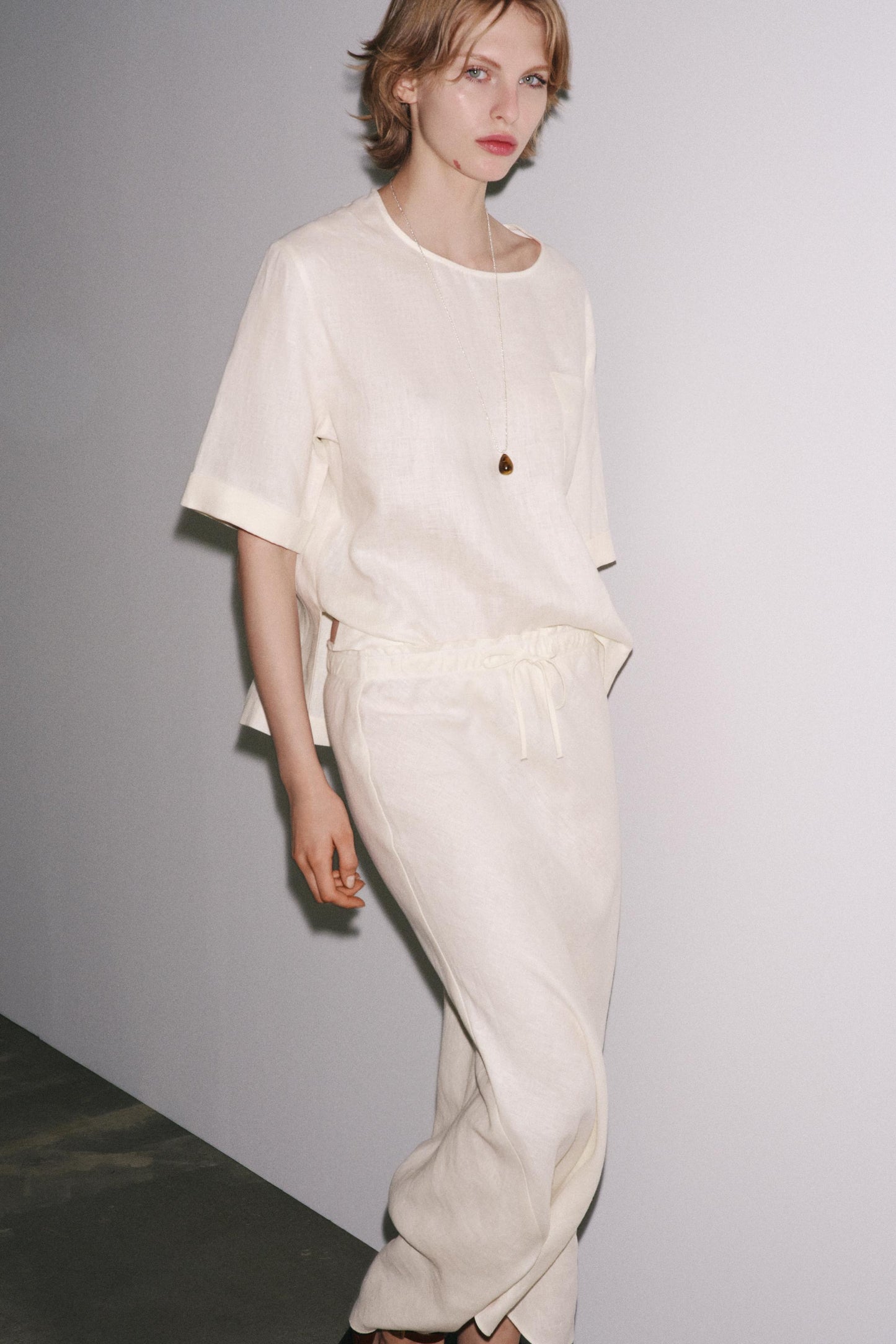 ZW COLLECTION 100% LINEN MIDI SKIRT