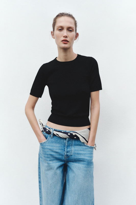 SHORT SLEEVE BASIC KNIT TOP
