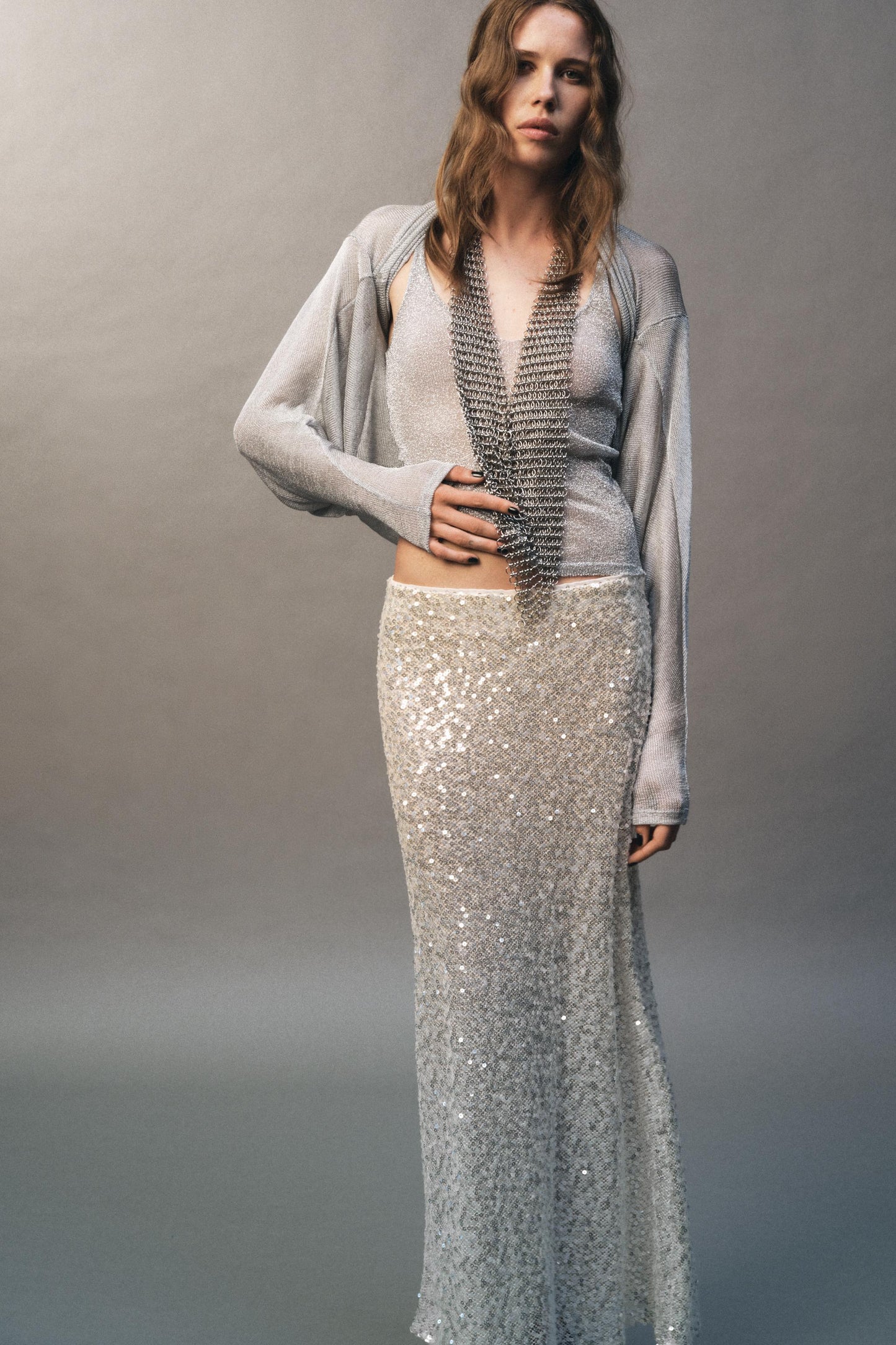 SEQUINED MIDI SKIRT