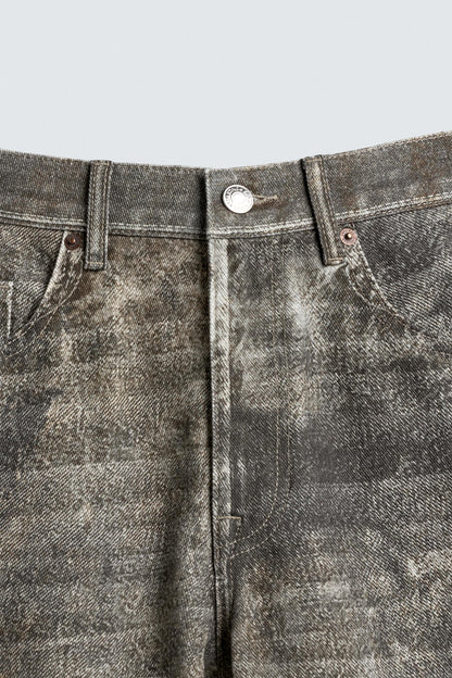 ABSTRACT PRINT BAGGY FIT DENIM SHORTS