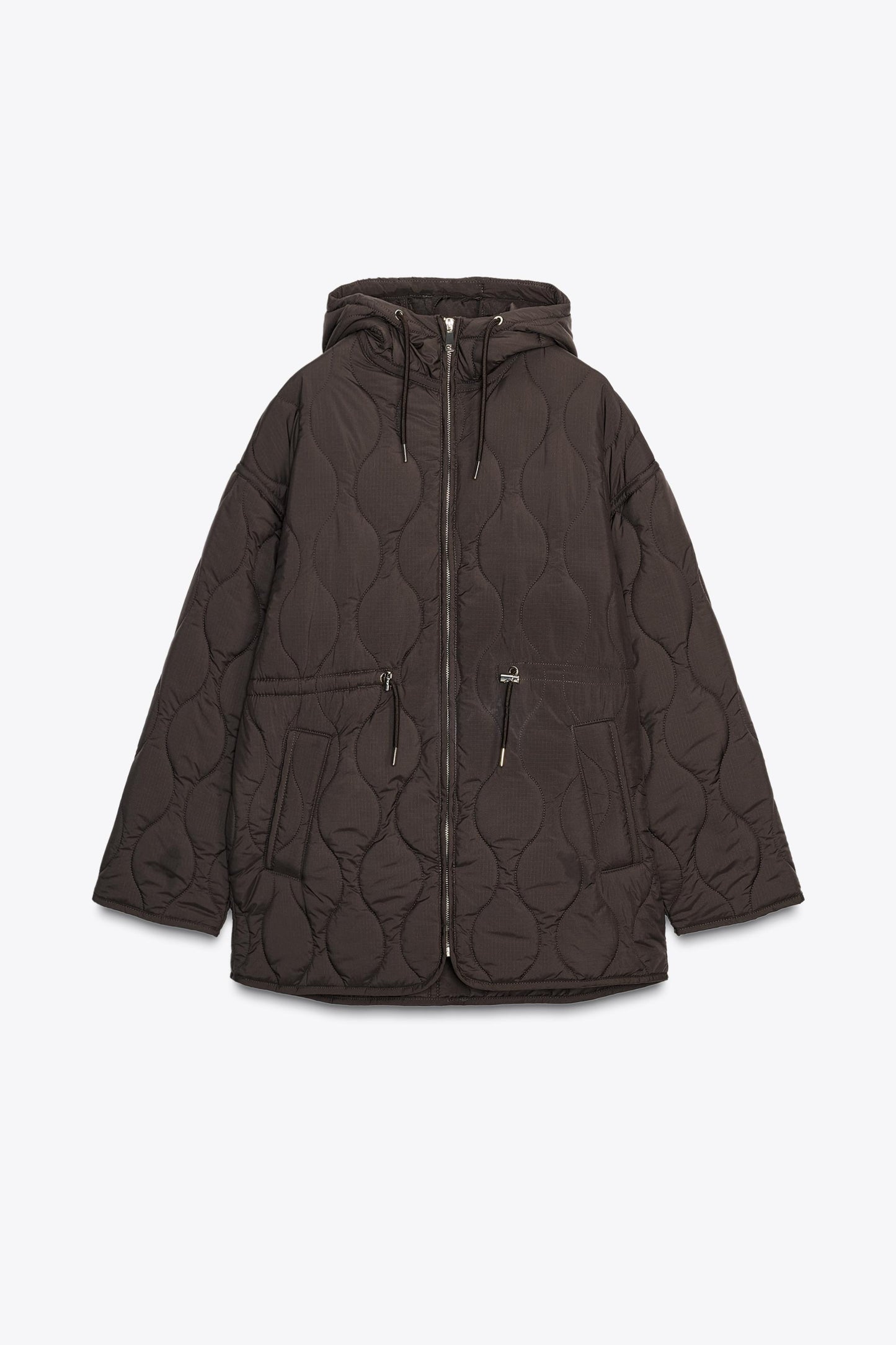 HOODED PUFFER JACKET WITH ADJUSTABLE WAIST