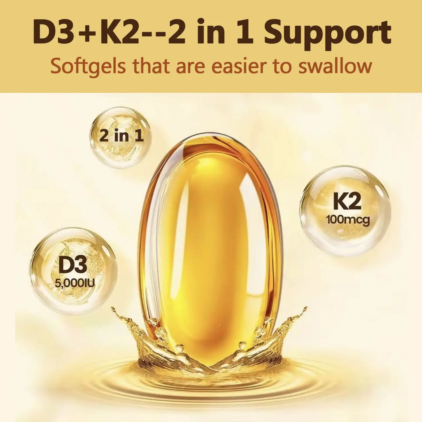Deal Supplement Vitamin D3 & K2 250 Veggie Softgels 5000 IU D3 100mcg K2 MK7 Supports Healthy Bones Teeth Heart & Immune System Calcium Supplement