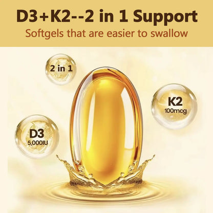 Deal Supplement Vitamin D3 & K2 250 Veggie Softgels 5000 IU D3 100mcg K2 MK7 Supports Healthy Bones Teeth Heart & Immune System Calcium Supplement