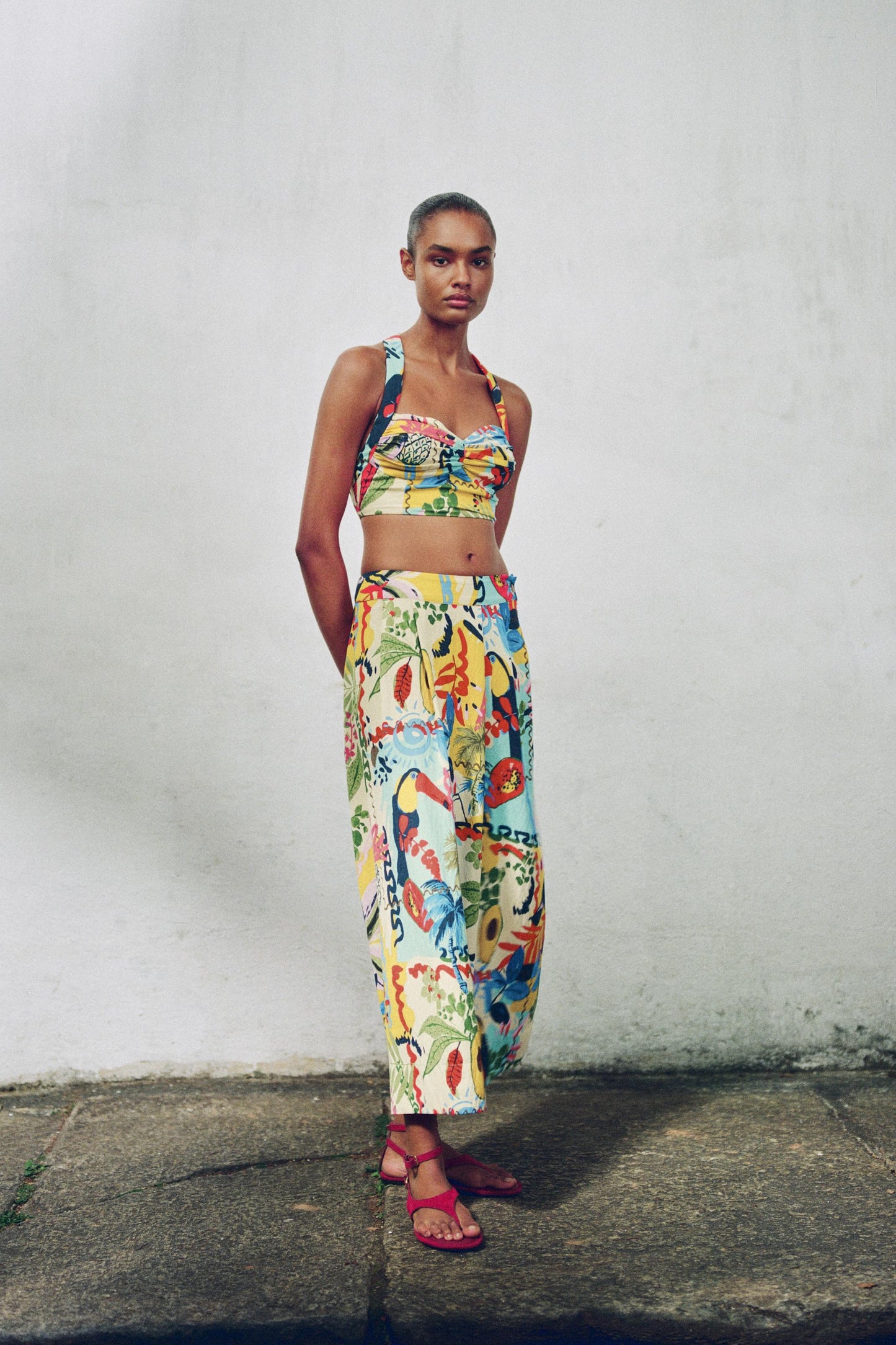 TROPICAL PRINT LAYERED MIDI SKIRT