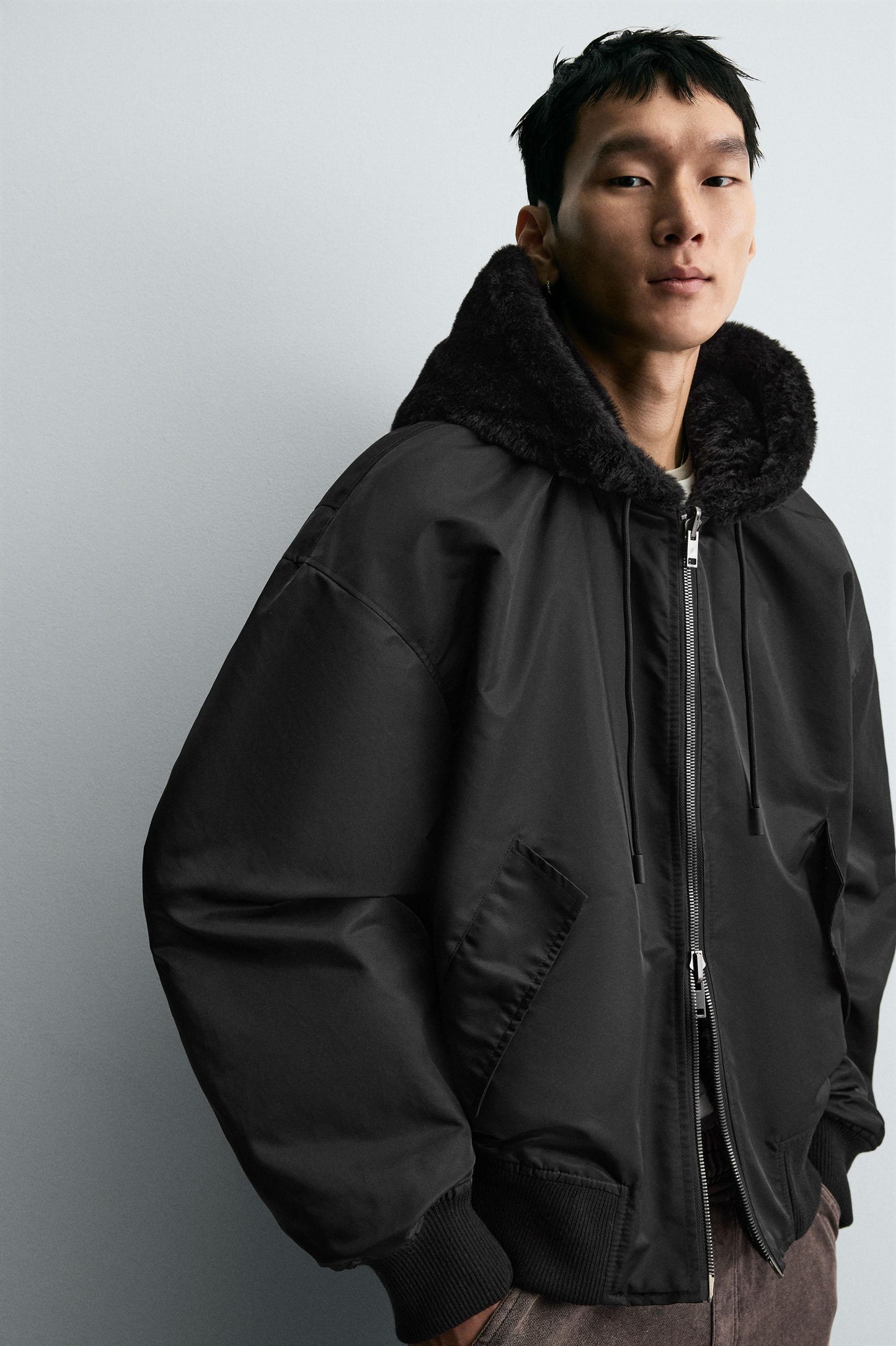 REVERSIBLE FAUX FUR BOMBER JACKET