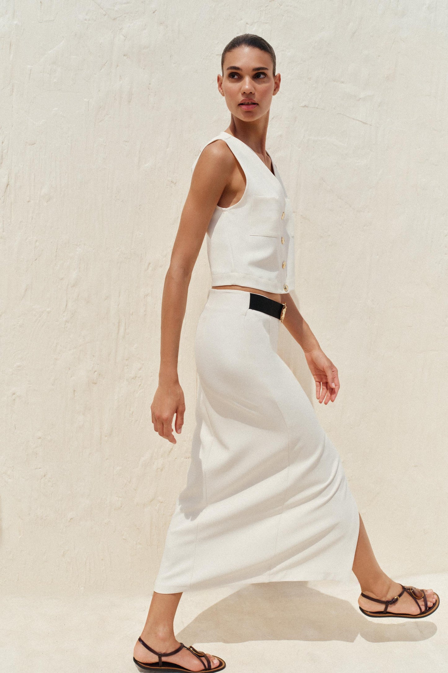 CREPE MIDI SKIRT WITH BELT