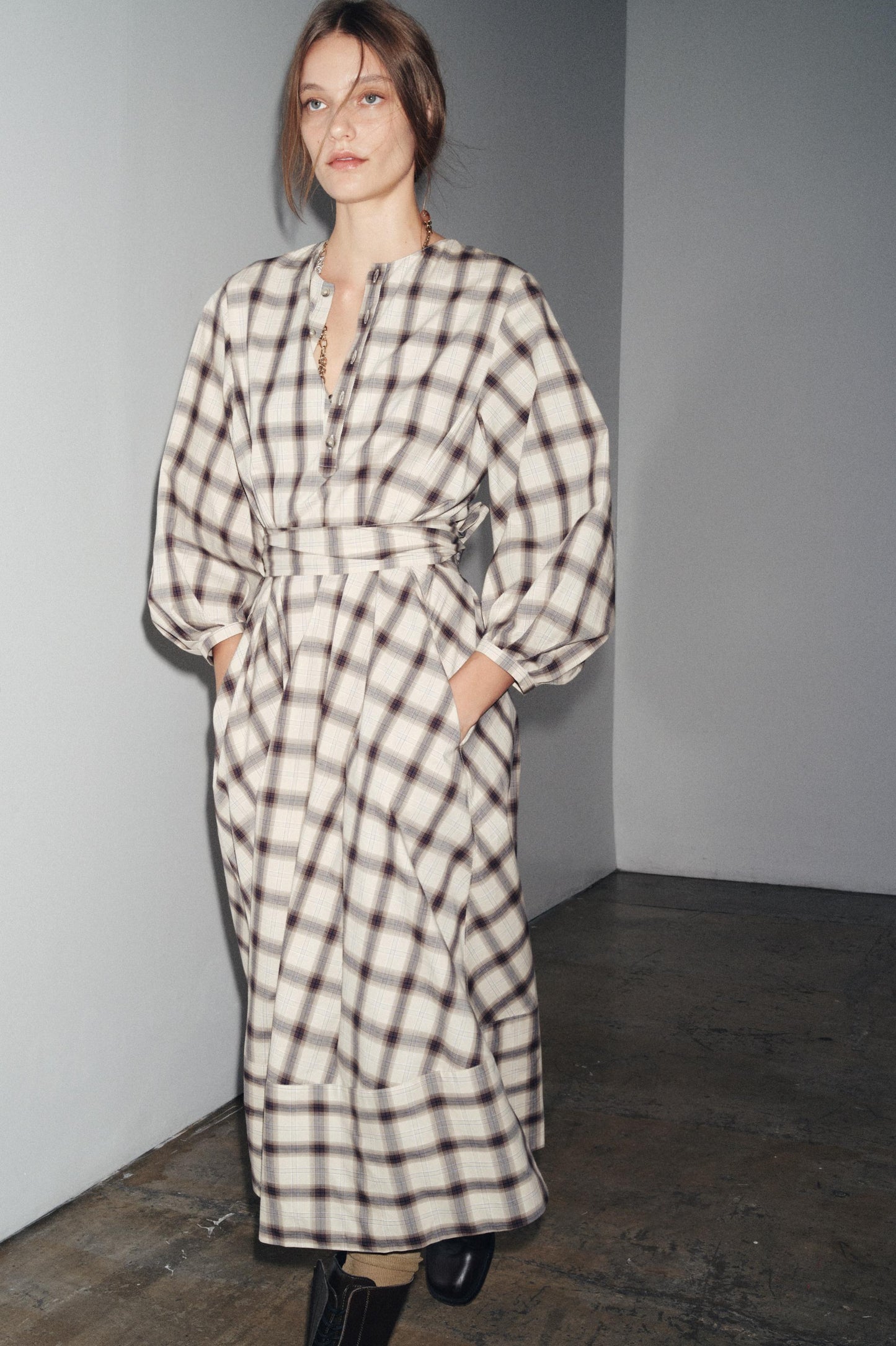 ZW COLLECTION PLAID SHIRT DRESS