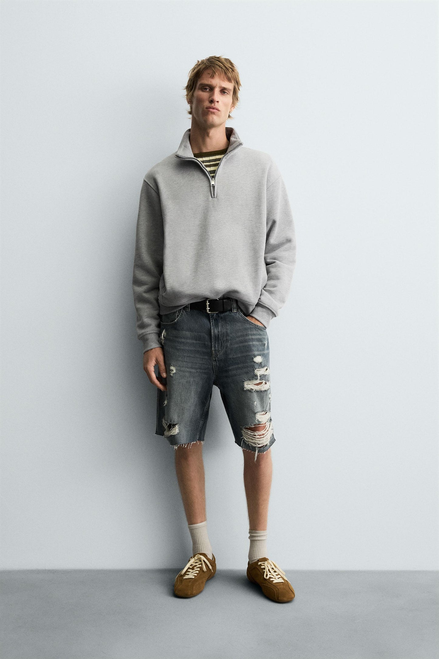 RIPPED DENIM BERMUDA SHORTS