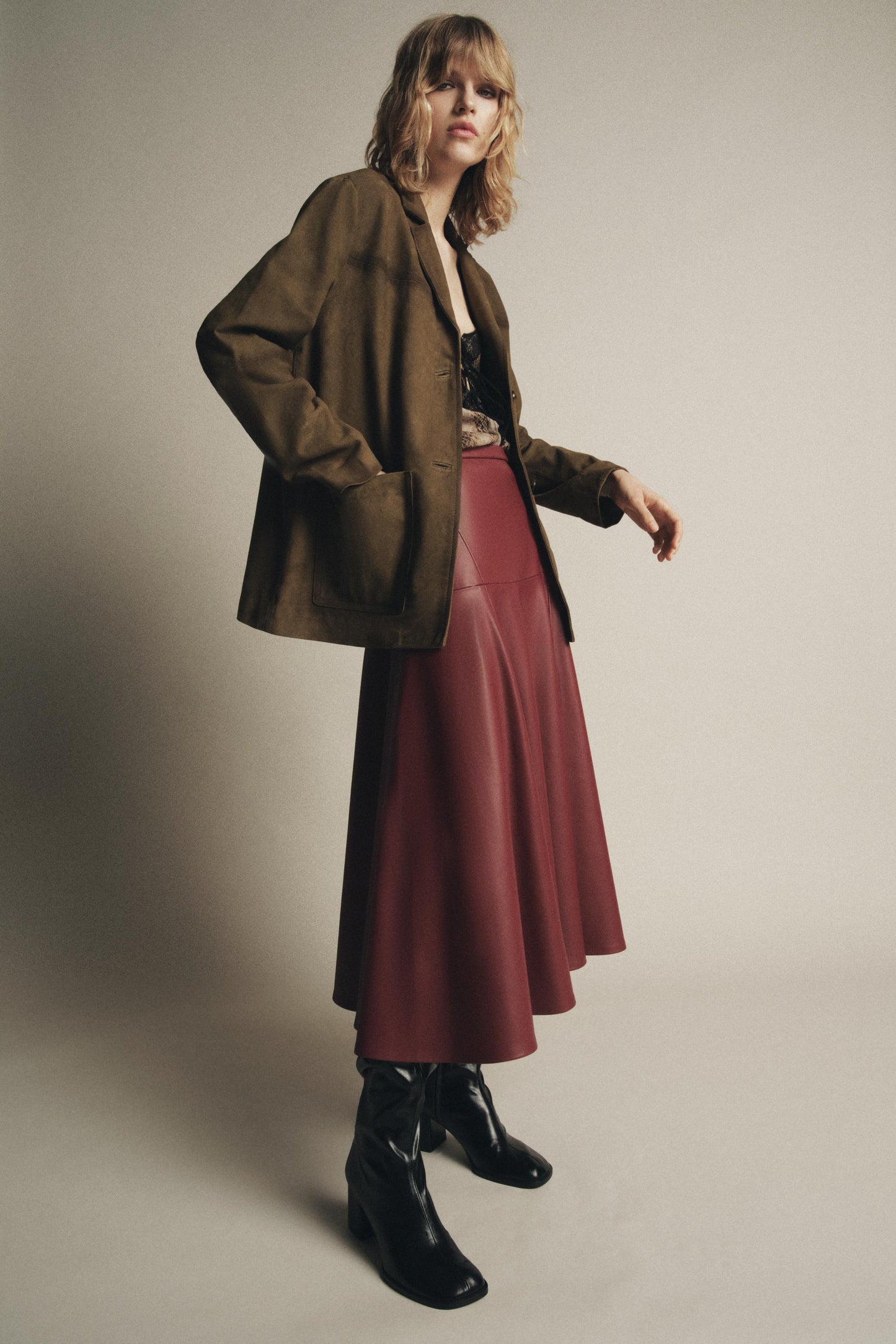FAUX LEATHER MIDI SKIRT ZW COLLECTION