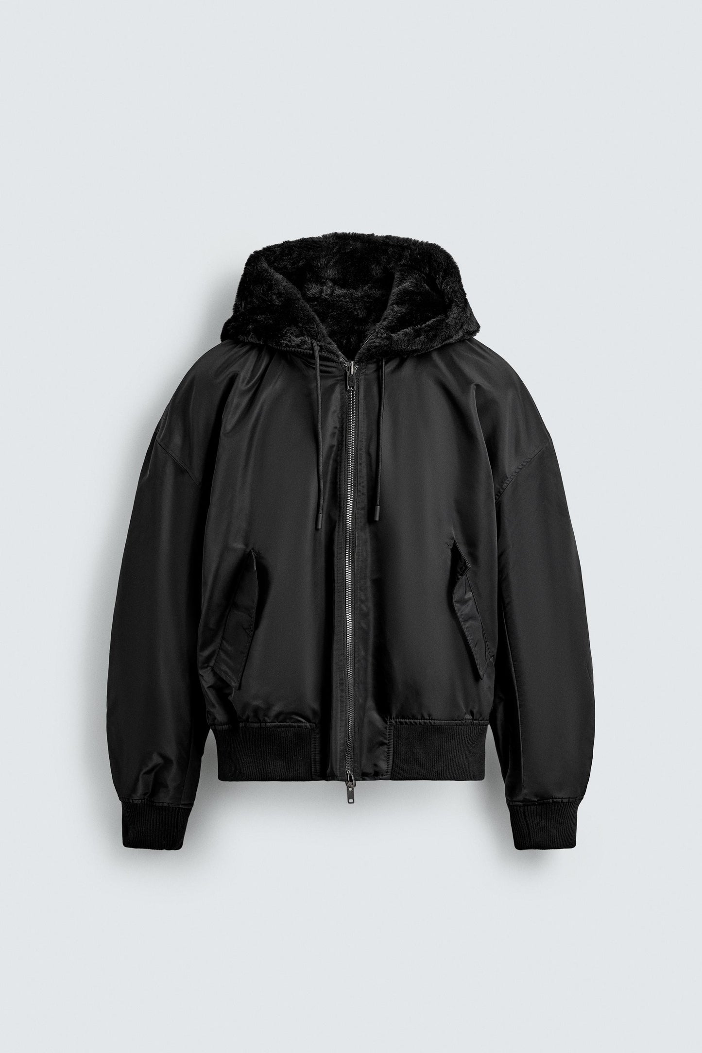 REVERSIBLE FAUX FUR BOMBER JACKET
