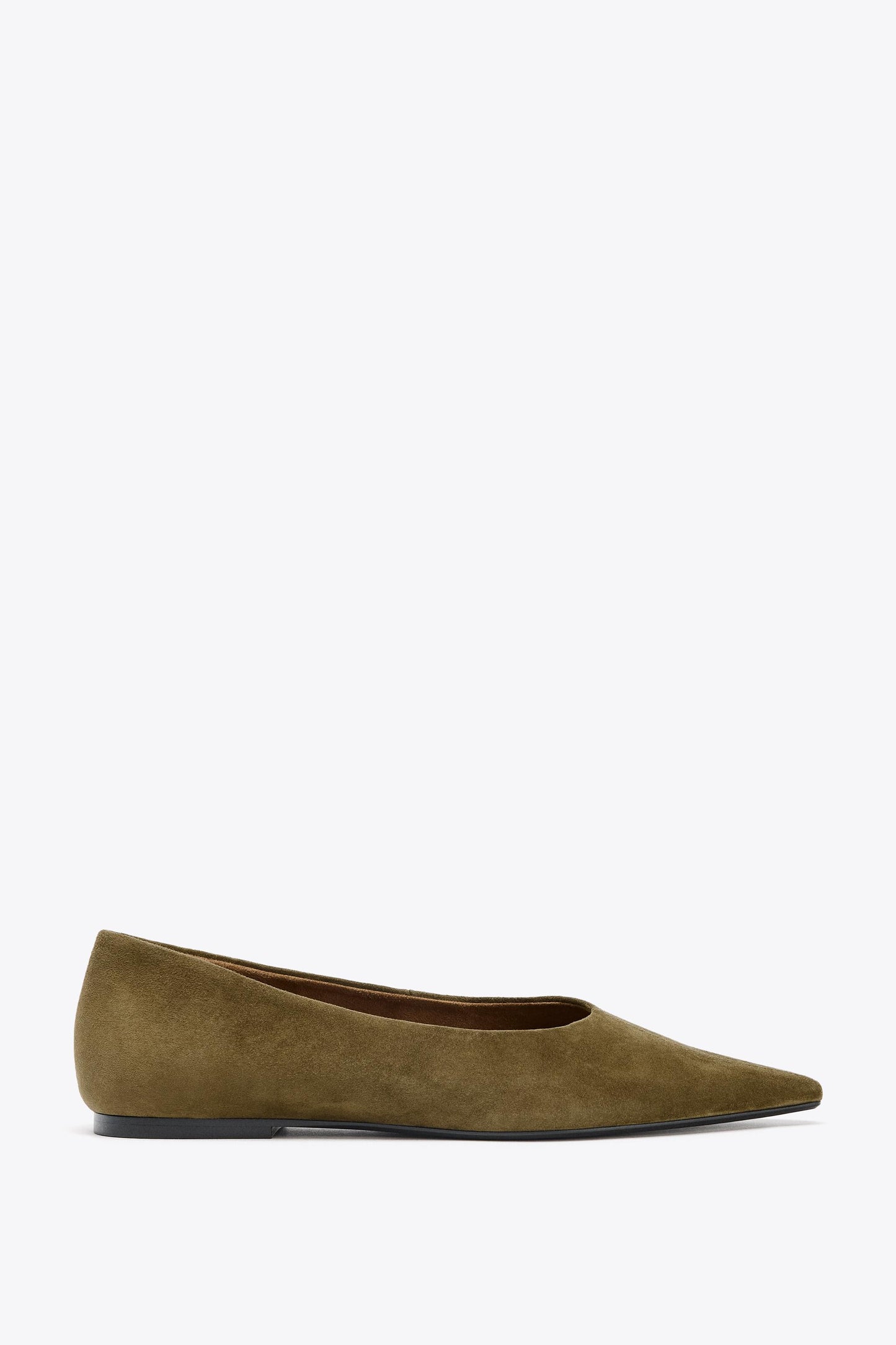 SPLIT LEATHER POINTED TOE BALLET FLATS