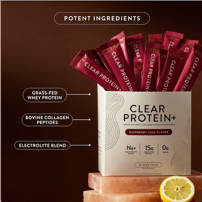 Arrae Clear Protein+ | 15g Grass Fed Whey, Collagen, & Electrolytes Protein | Rasberry Yuzu Flavor| 14 Stick Packs Edible Dietary Supplement Healthcare Fitness Muscle Optimum Fiber