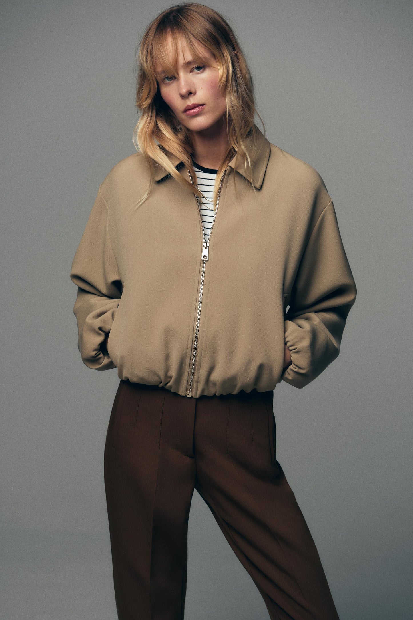 PUFFED ZIPPERED BOMBER JACKET