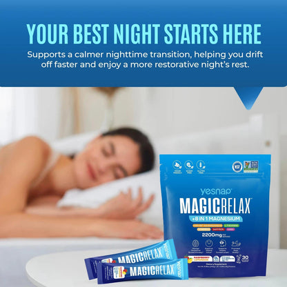 MAGICRELAX Calming Sparking Mix 8-in-1 Magnesium KSM-66 Ashwagandha Saffron Vitamin D3 GABA L-Theanine Supports Healthy Cortisol Levels,Mood and Sleep No Sugar Non GMO Raspberry Lemonade Flavor
