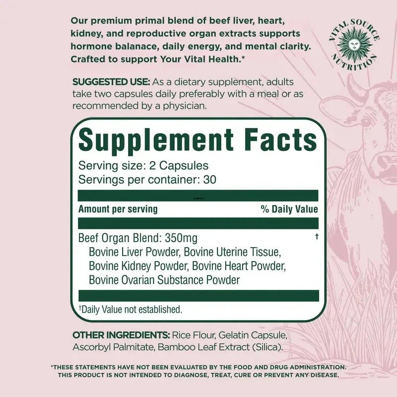 Vital Source BiFi Primal Organ Blend Capsules – Hormone Balance, Energy, Mental