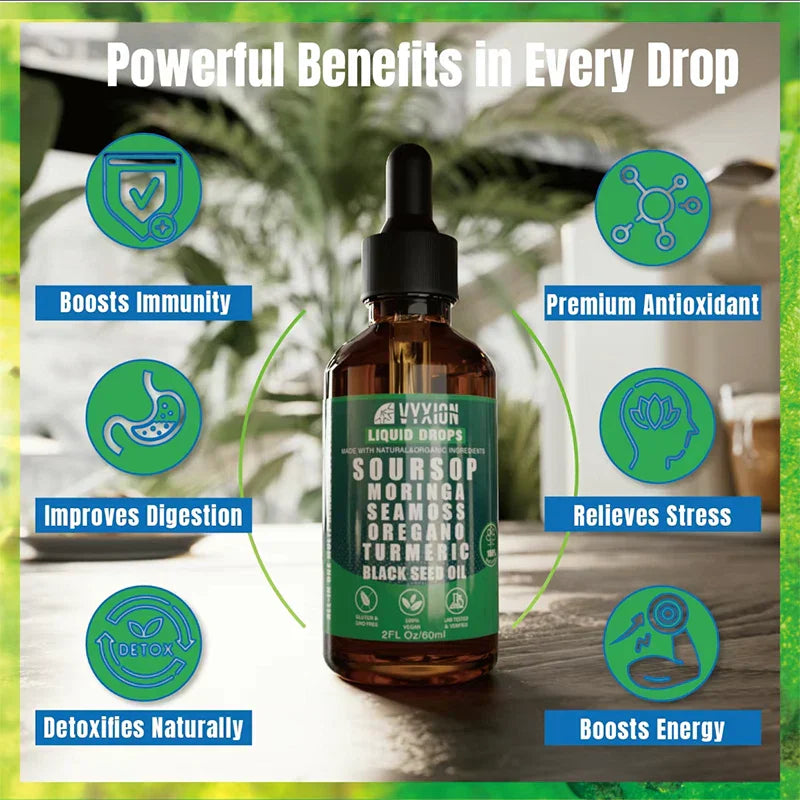 VYXION Pure Soursop 10 in 1 Liquid DropsExtract-Seamoss,Moringa,Black SeedOil