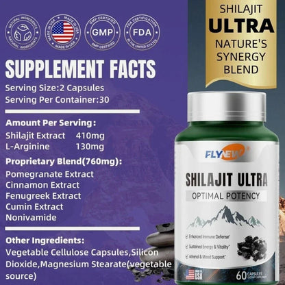 Flynew with L-Arginine, Shilajit Extract Shilajit Ultra Optimal Potency, Pure